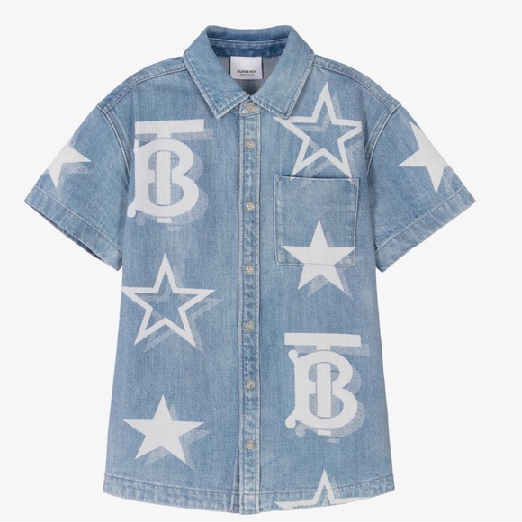 Burberry Kids Denim Shirt with White Star Print Size 4Y New With Tags - Picture 1 of 6